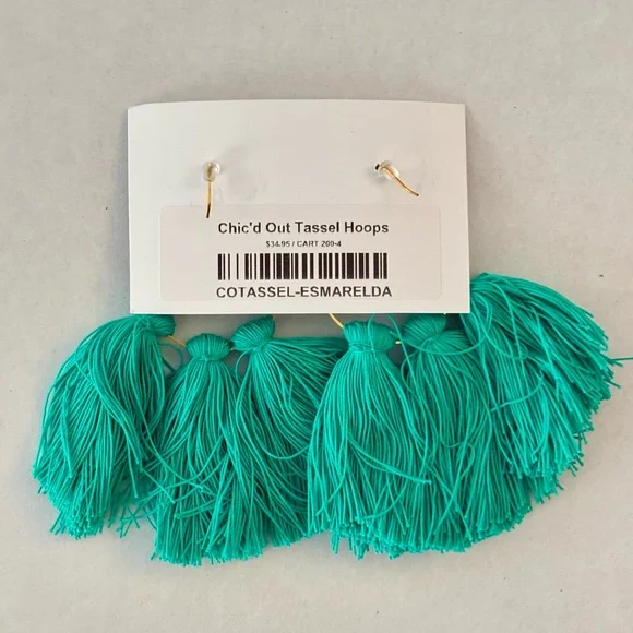 Bold & Chic Teal Tassel Hoop Earrings Handmade by Mississippi Artisan - Picture 2 of 2